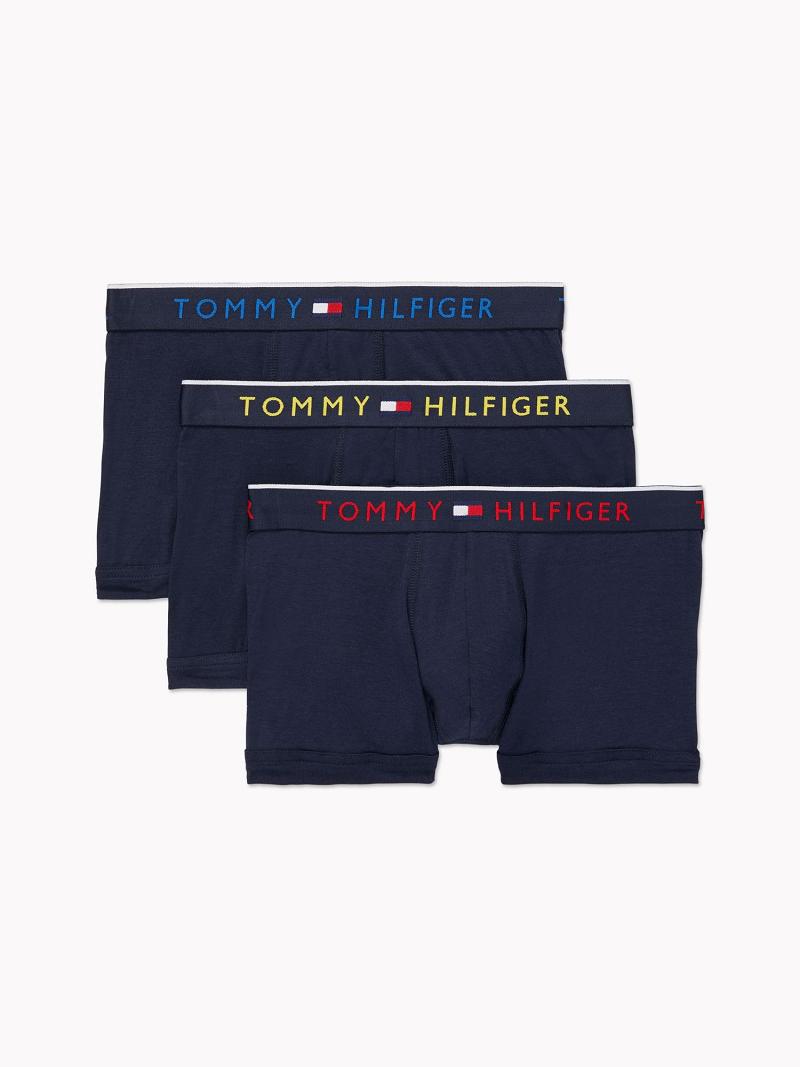 Férfi Tommy Hilfiger Essential luxe stretch trunk 3pk Trunks Sötétkék | HU 1296JPQ